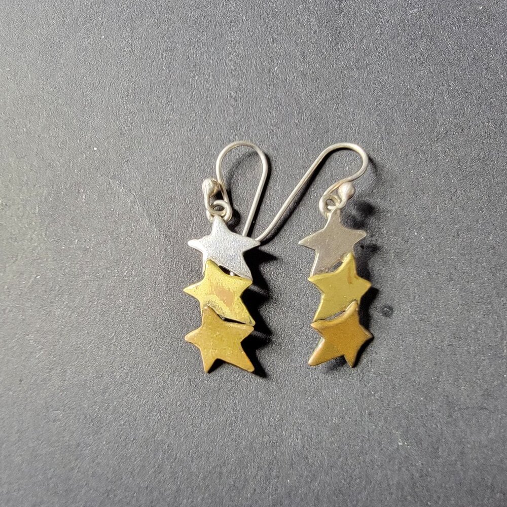 Fun Three Toned Metal Layered Star Earrings
